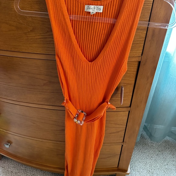 Jolie & Joy NWT orange,women’s M,rib knit belted dress, maxi, side slits, v-neck - Picture 8 of 10